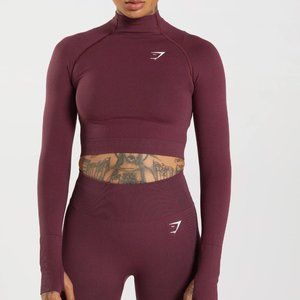 NWT Gymshark Burgundy Vital Seamless 2.0 Mock Neck Burgundy